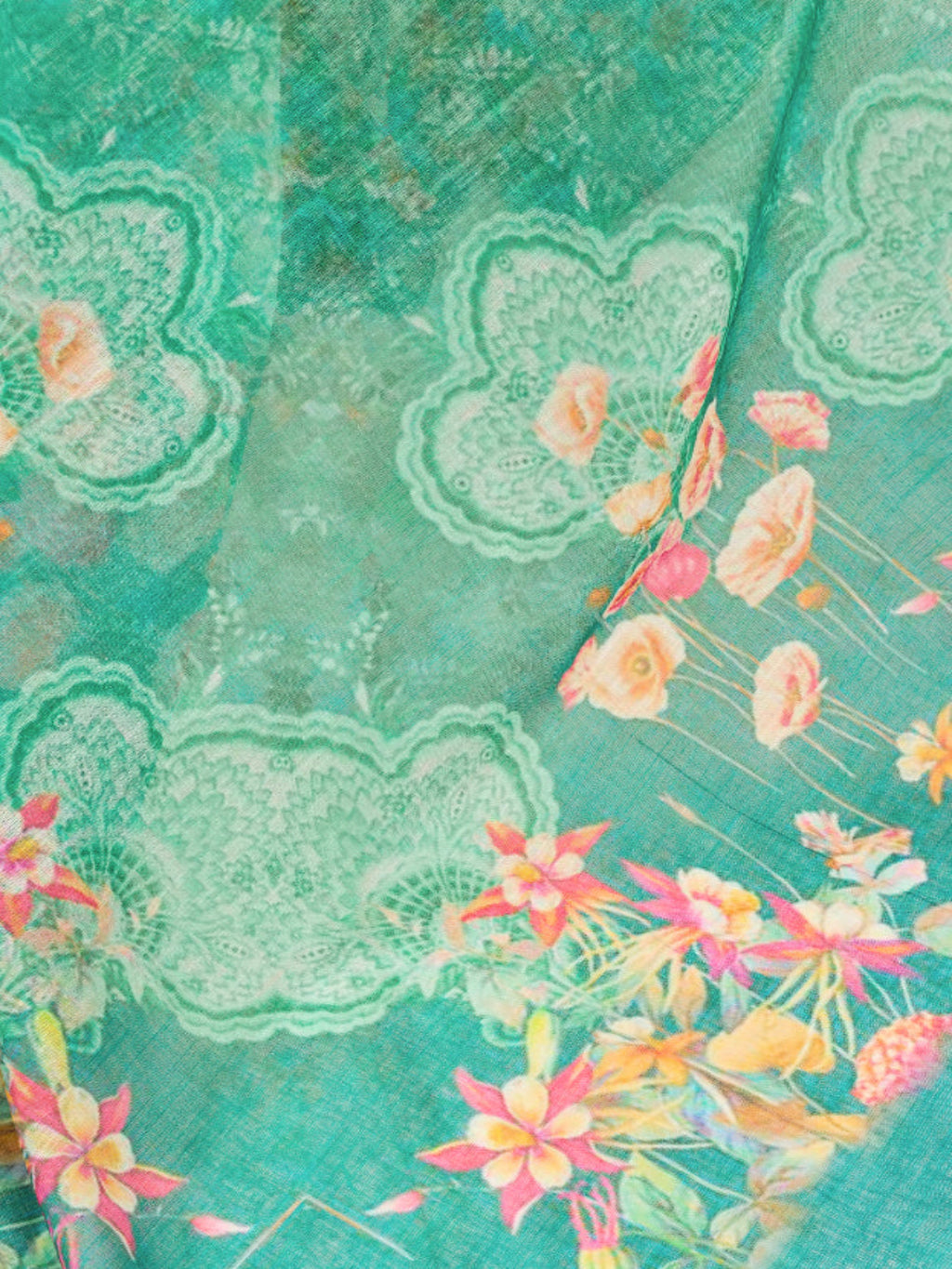 Ready-to-Wear Linen Floral Printed Saree with Unstitched Blouse