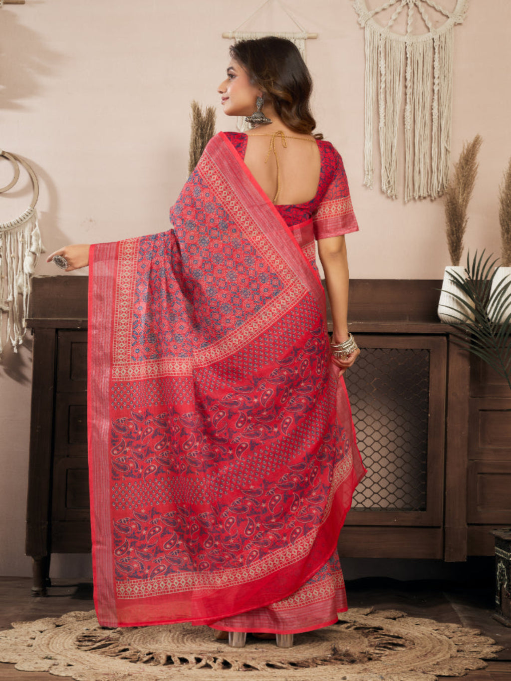 Floral Printed Linen Draped Elegance ready to wear saree