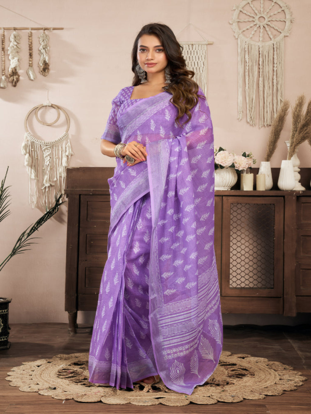Purple Printed Linen Draped Elegance ready to wear saree