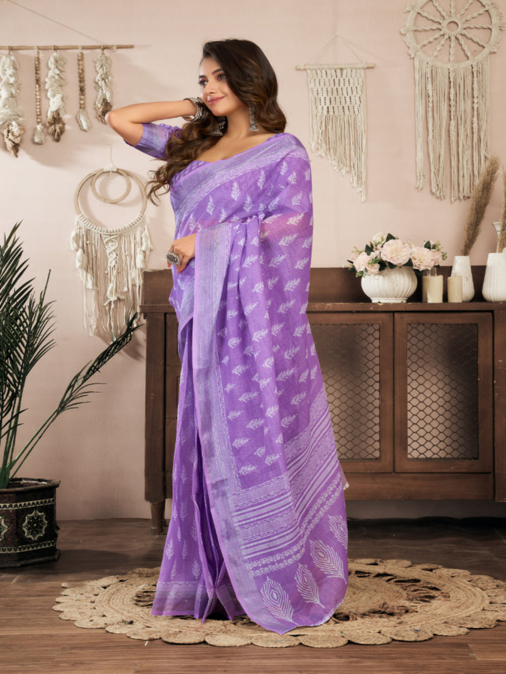 Purple Printed Linen Draped Elegance ready to wear saree