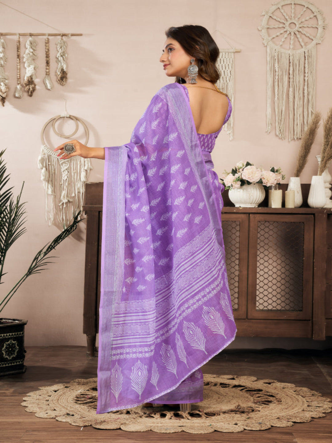Purple Printed Linen Draped Elegance ready to wear saree