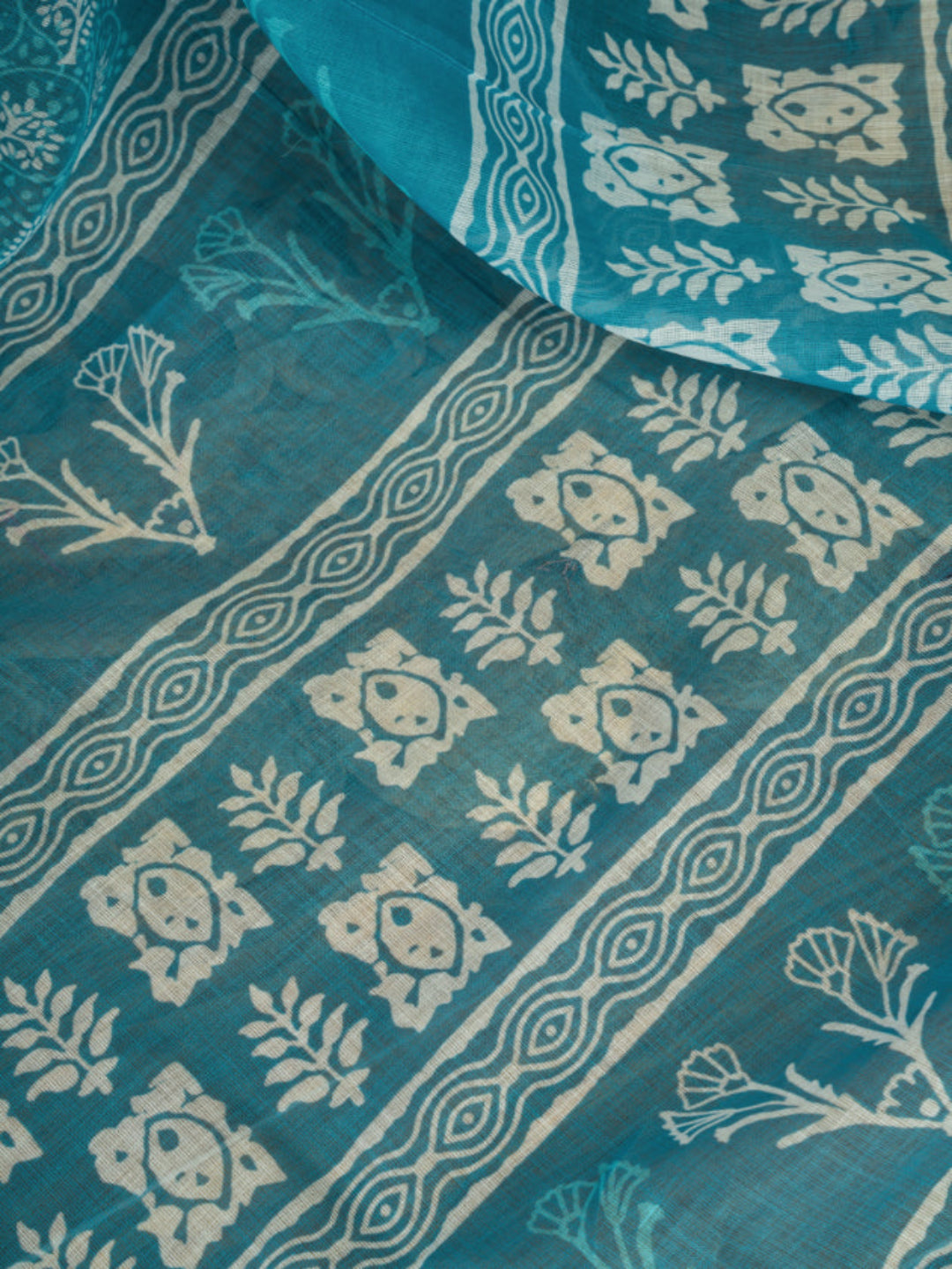 Aqua Linen Printed ready to wear Saree with Zari Border