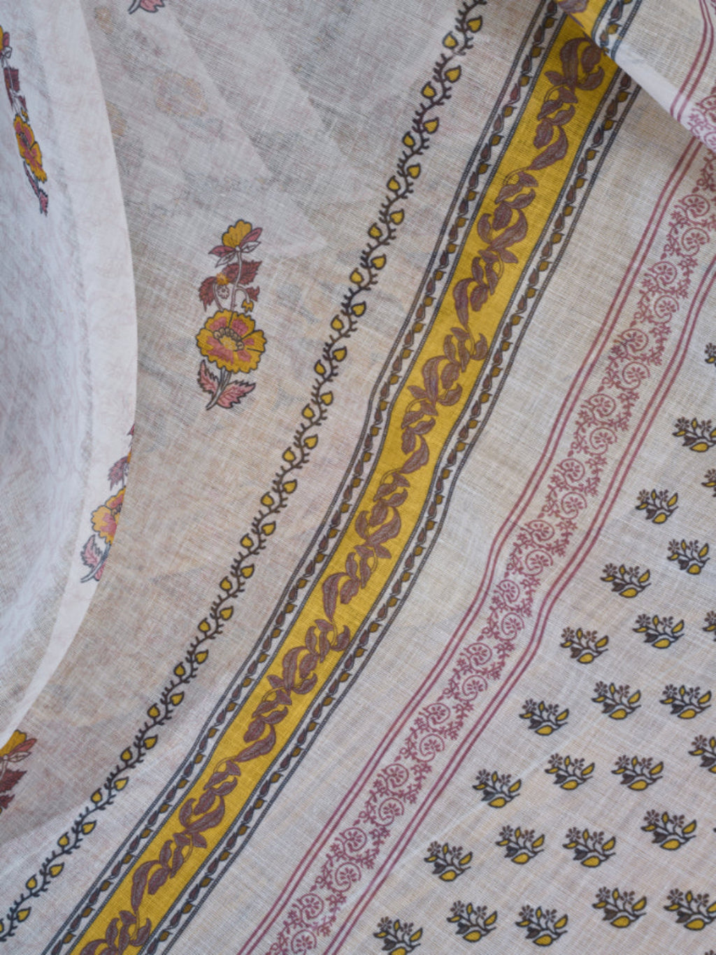 Off White Linen Printed ready to wear Saree with Zari Border