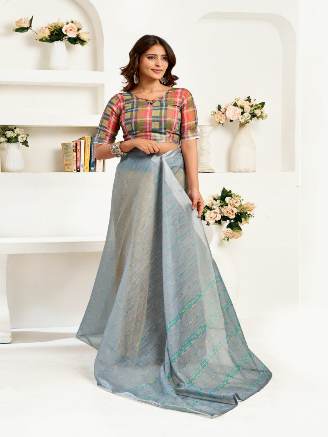 Lightweight Ready-to-Wear Linen Saree