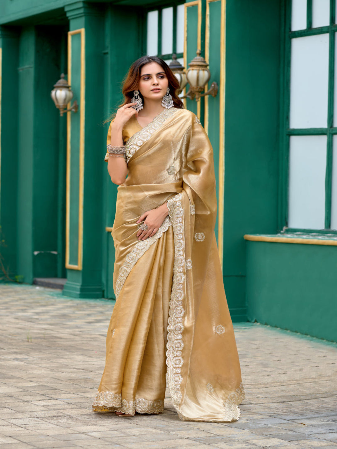 Radiant Magenta Shimmer Chiffon Saree with Embroidered Scalloped Border