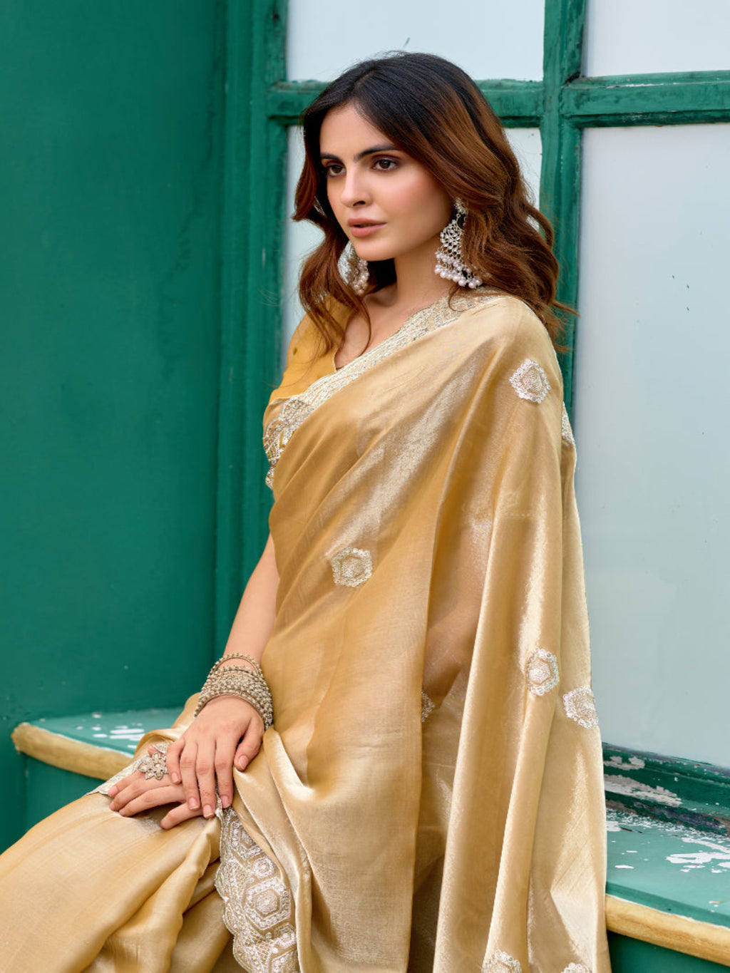Radiant Magenta Shimmer Chiffon Saree with Embroidered Scalloped Border