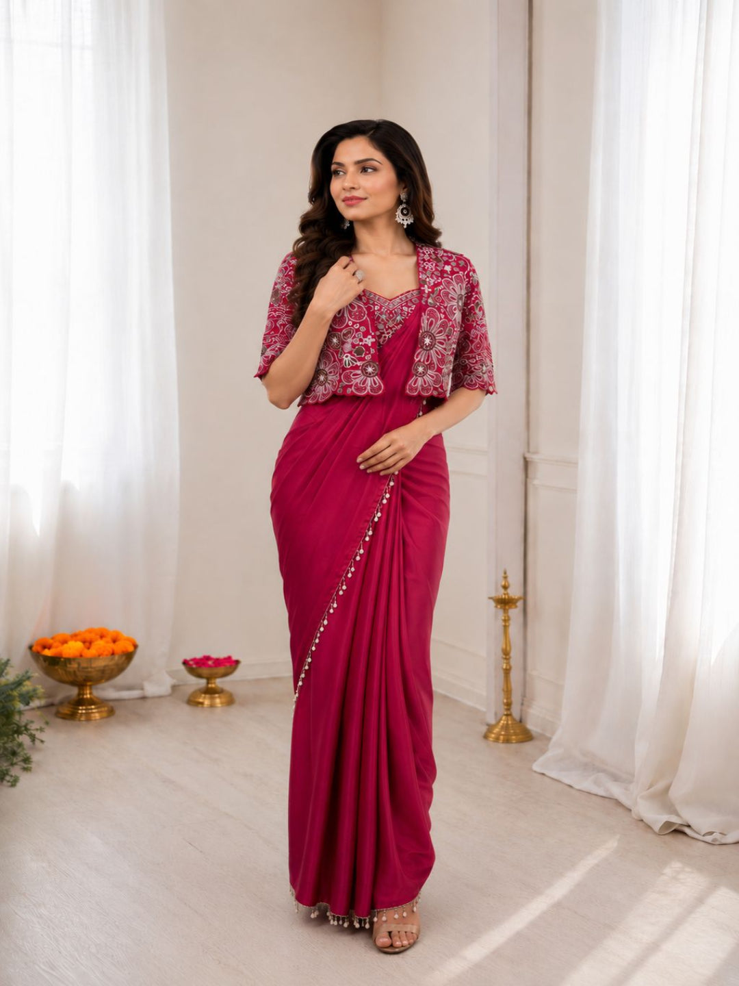 Ready-to-Wear Crepe Silk Saree with Embroidered Jacket