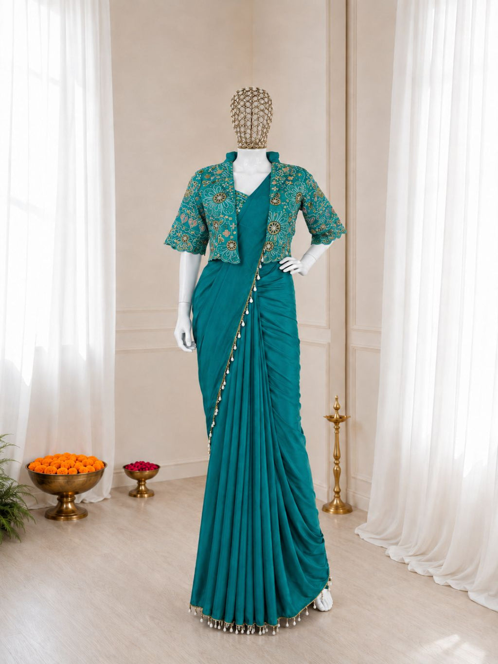 Ready-to-Wear Crepe Silk Saree with Embroidered Jacket