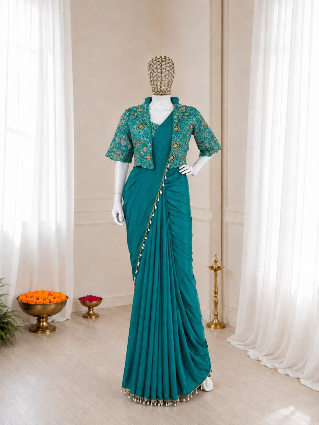 Ready-to-Wear Crepe Silk Saree with Embroidered Jacket