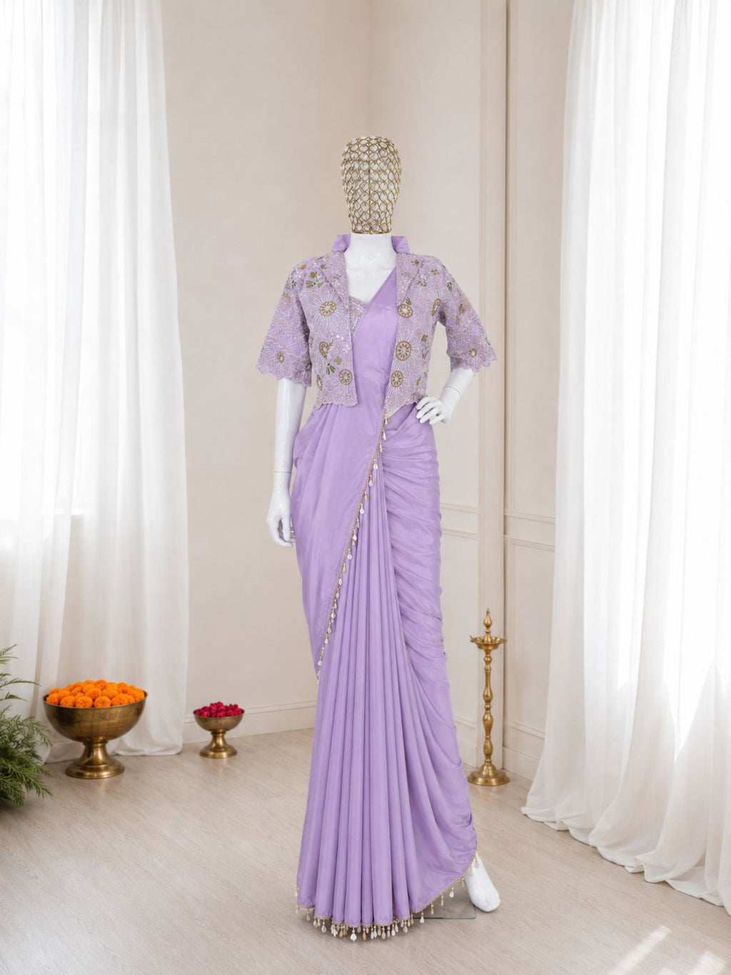 Ready-to-Wear Crepe Silk Saree with Embroidered Jacket