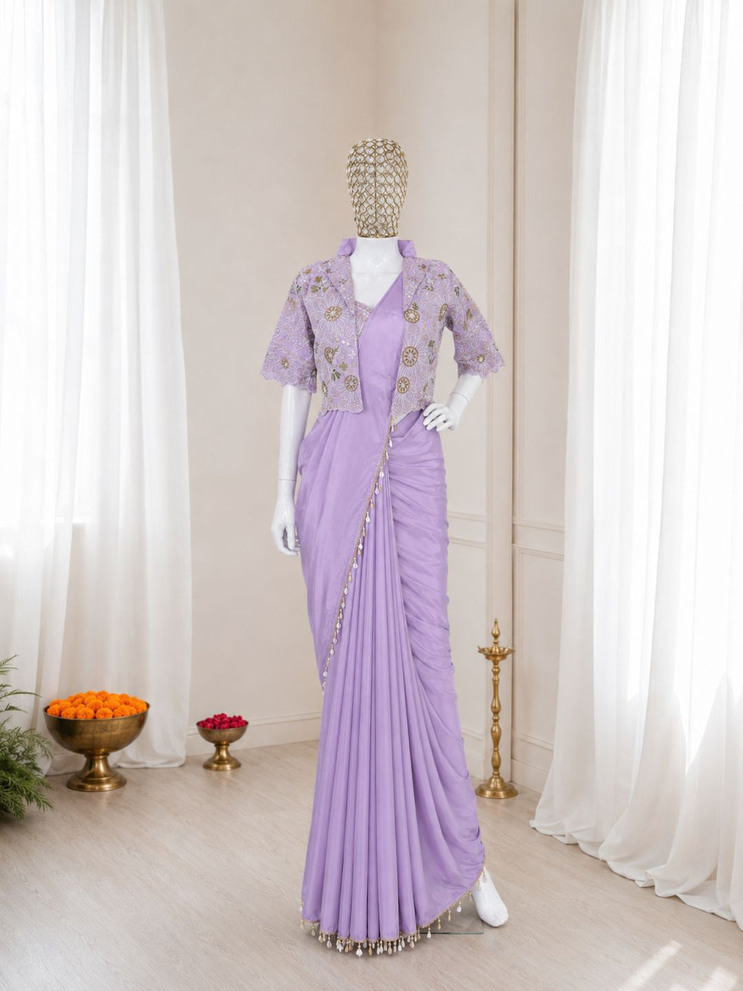 Ready-to-Wear Crepe Silk Saree with Embroidered Jacket