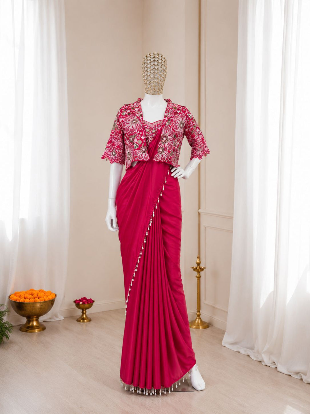 Ready-to-Wear Crepe Silk Saree with Embroidered Jacket
