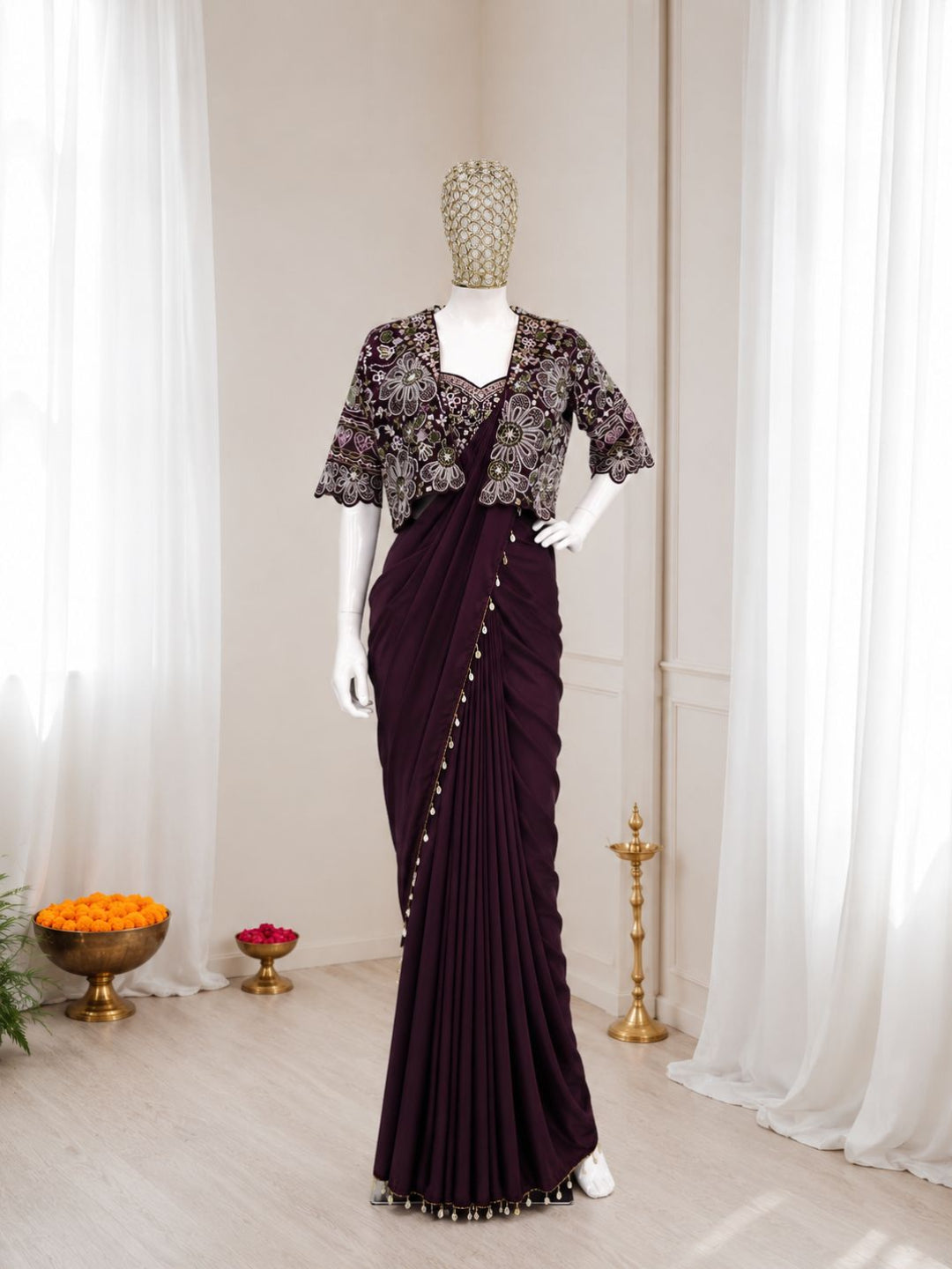 Ready-to-Wear Crepe Silk Saree with Embroidered Jacket
