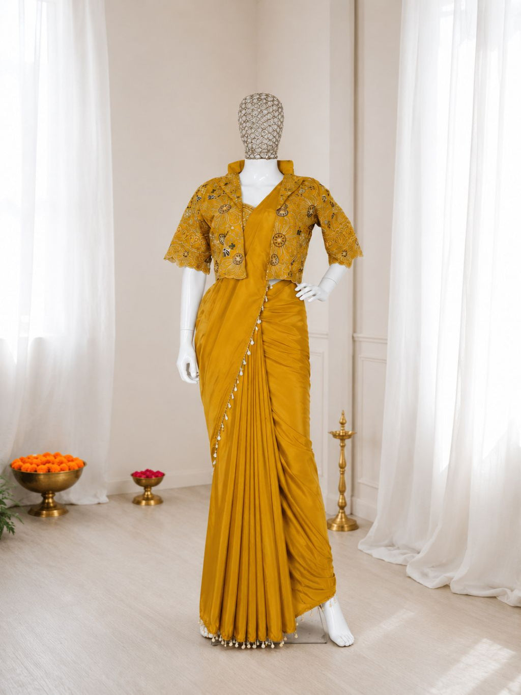 Ready-to-Wear Crepe Silk Saree with Embroidered Jacket