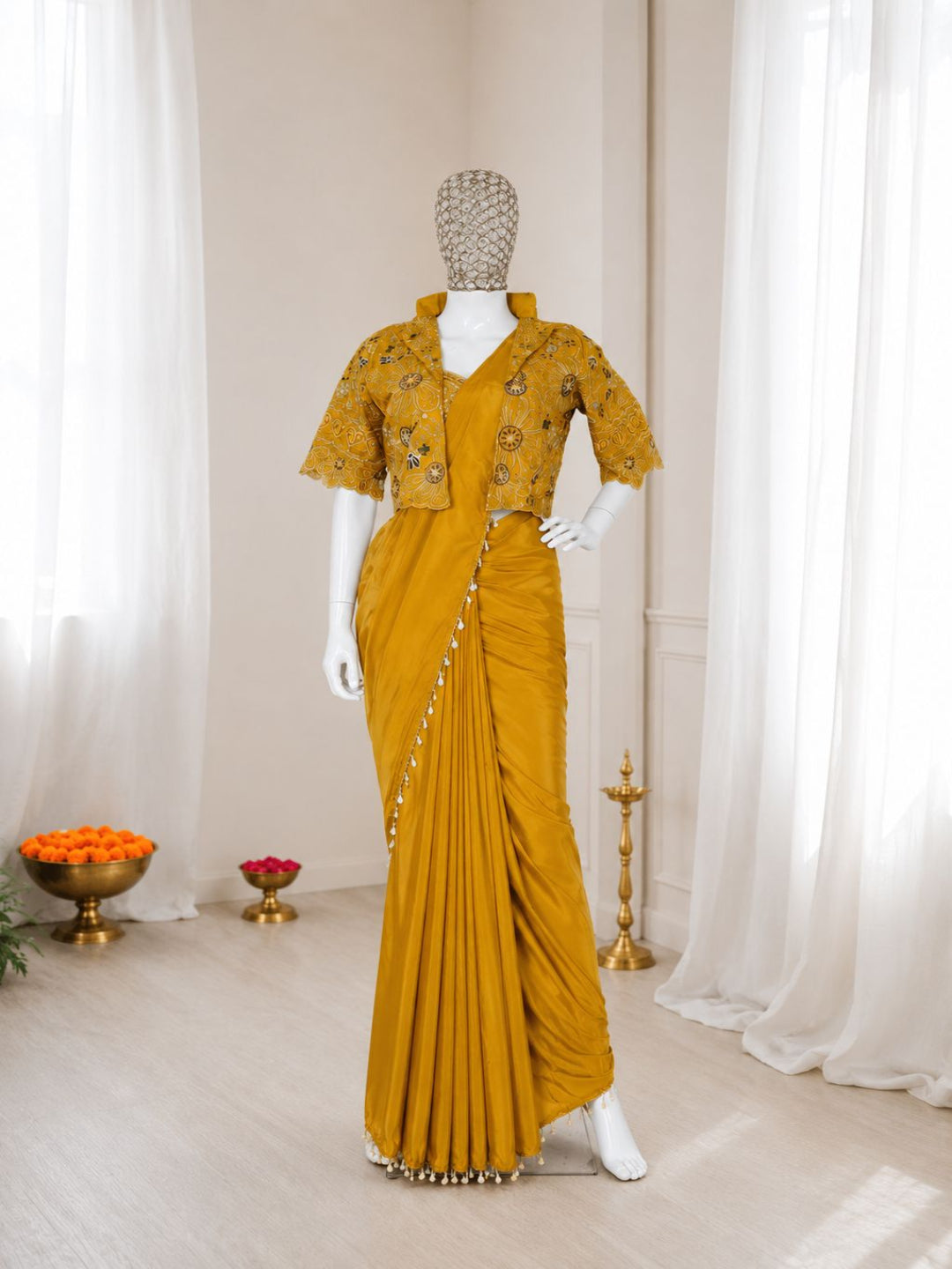 Ready-to-Wear Crepe Silk Saree with Embroidered Jacket