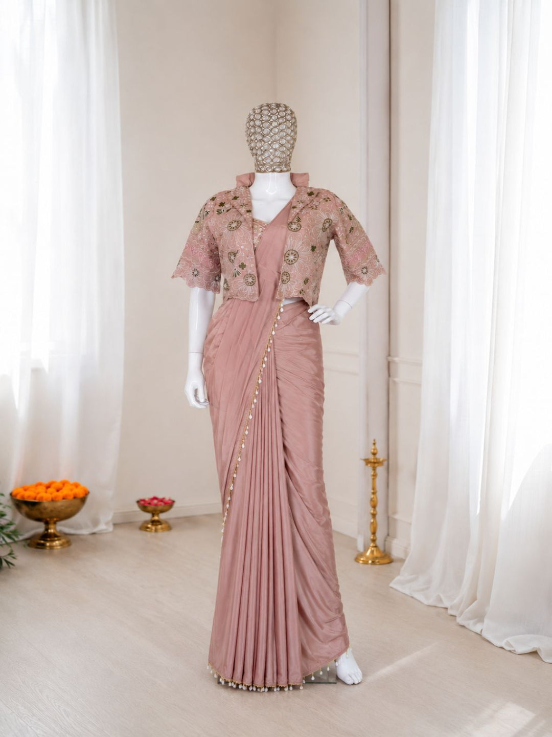 Ready-to-Wear Crepe Silk Saree with Embroidered Jacket