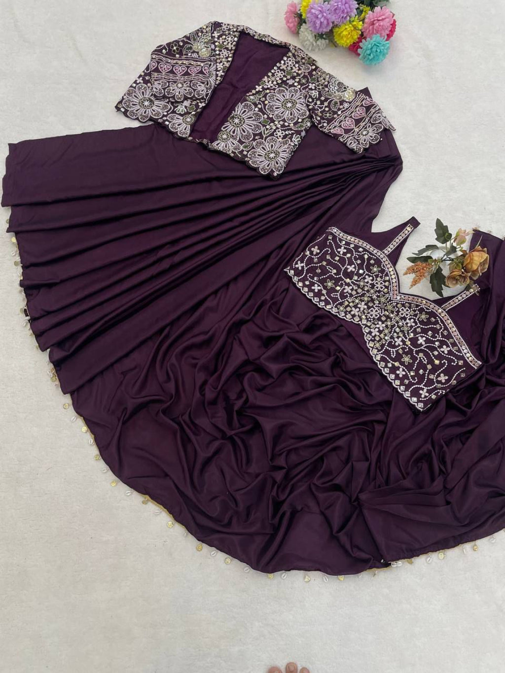 Ready-to-Wear Crepe Silk Saree with Embroidered Jacket