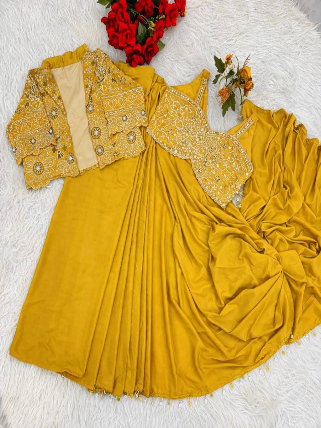 Ready-to-Wear Crepe Silk Saree with Embroidered Jacket