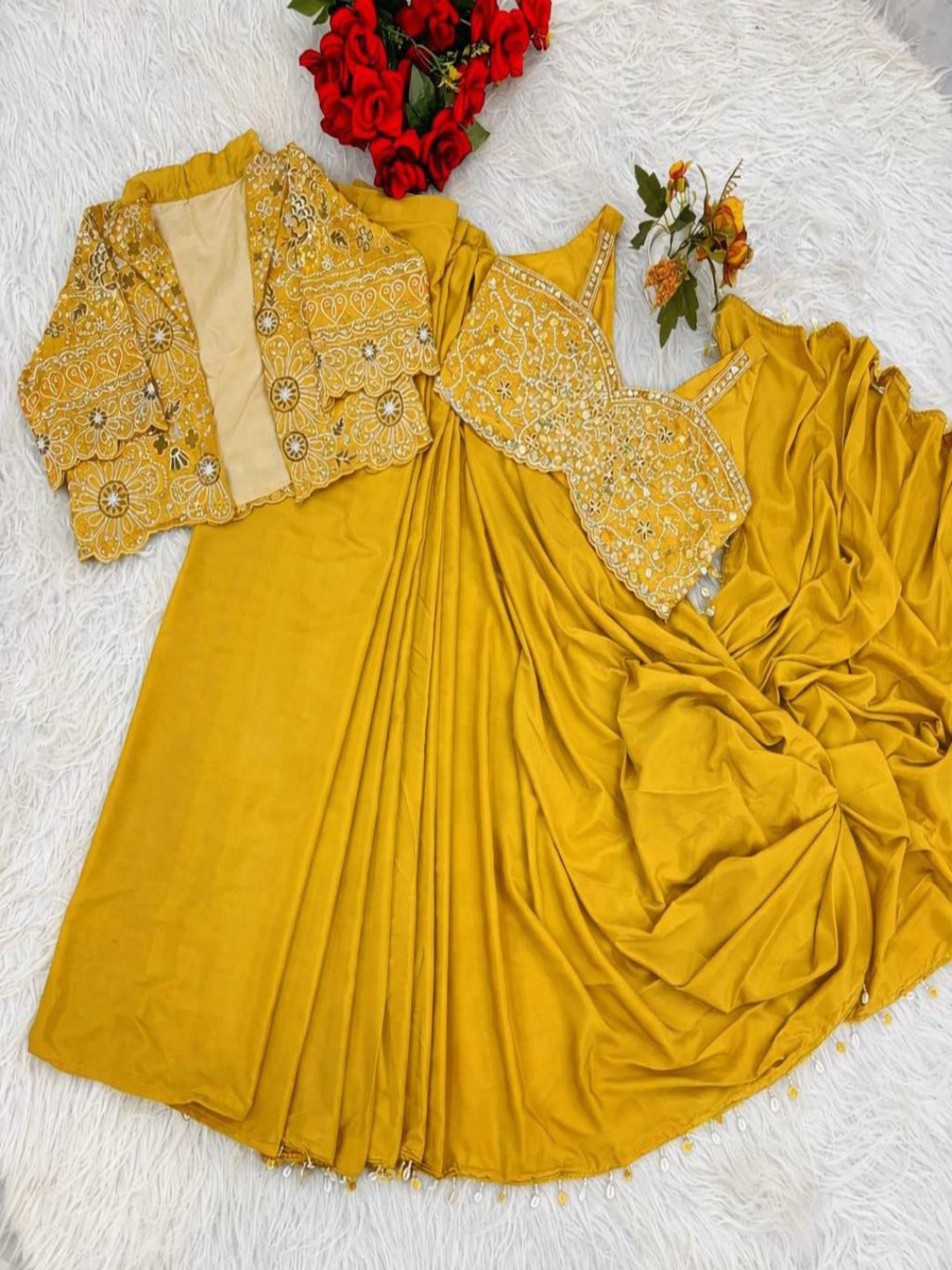 Ready-to-Wear Crepe Silk Saree with Embroidered Jacket