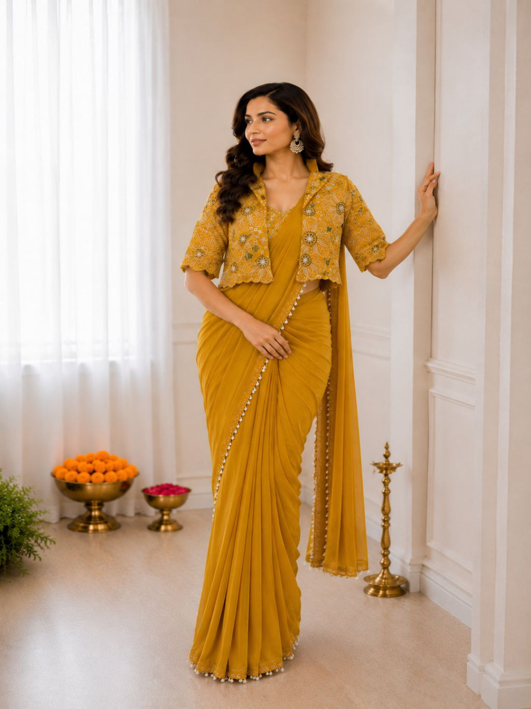 Ready-to-Wear Crepe Silk Saree with Embroidered Jacket