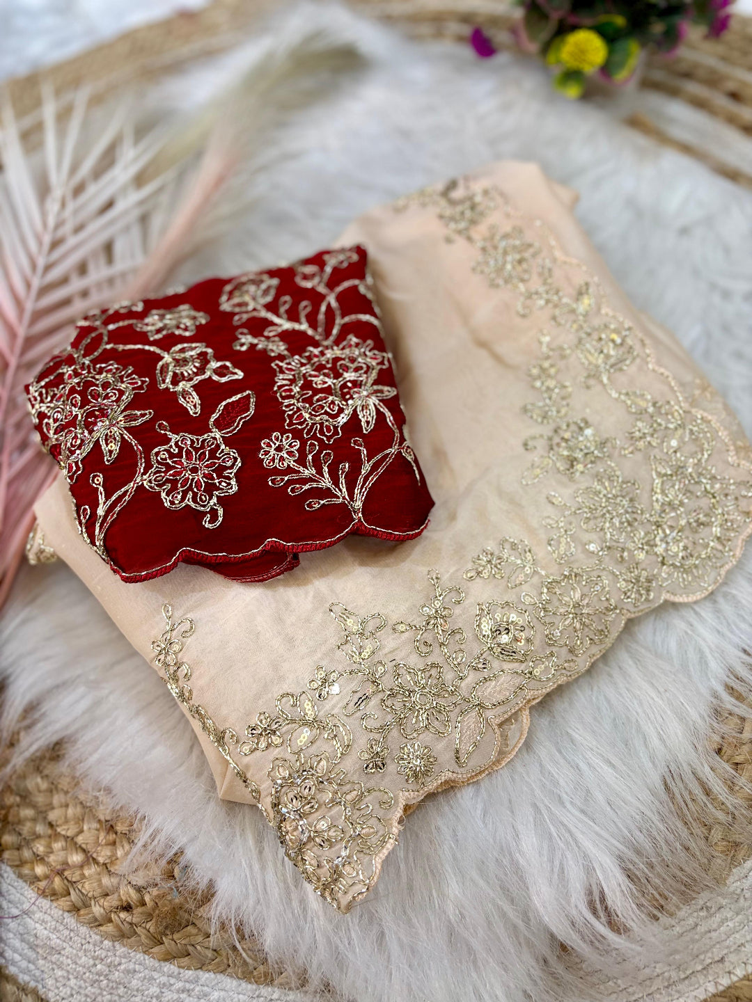 ivory saree crafted from silk with detailed gold Zardosi embroidery