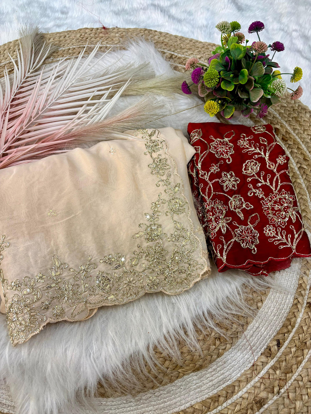 ivory saree crafted from silk with detailed gold Zardosi embroidery