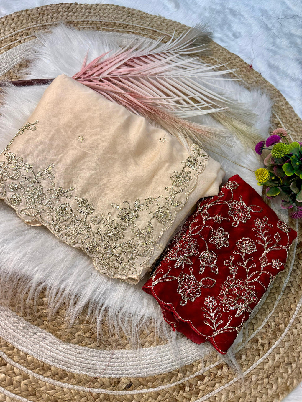 ivory saree crafted from silk with detailed gold Zardosi embroidery