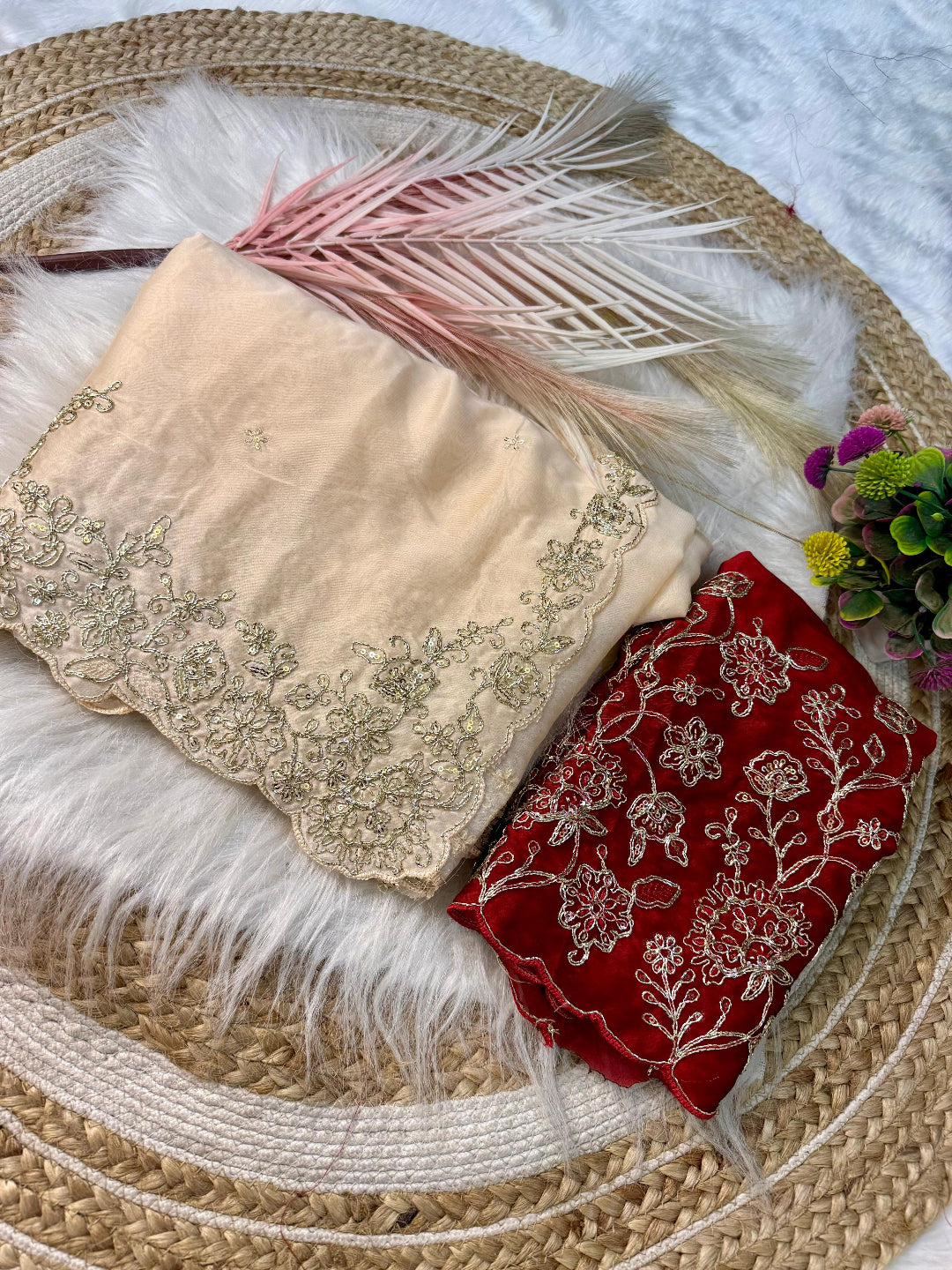ivory saree crafted from silk with detailed gold Zardosi embroidery