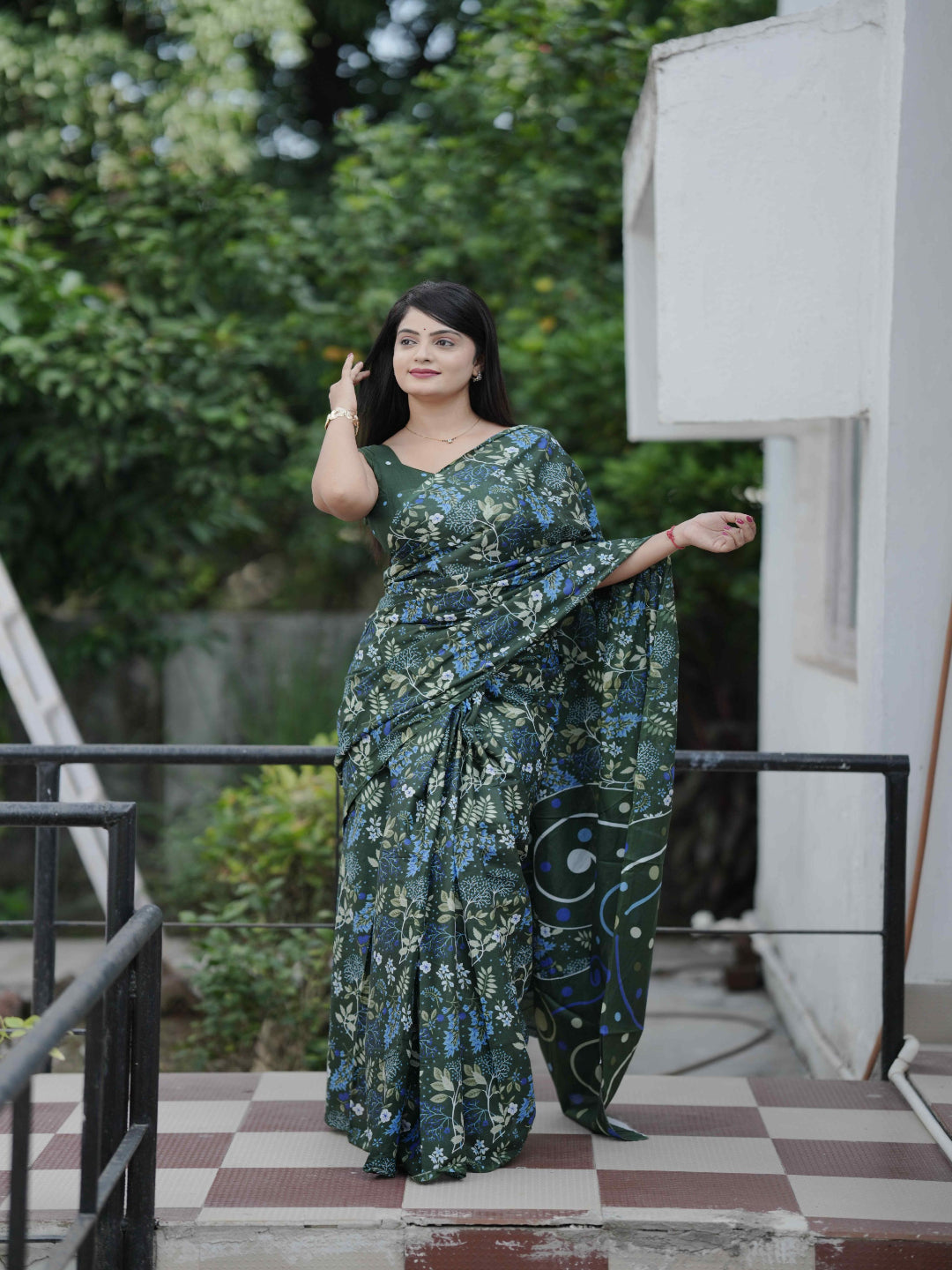 Black Floral Daily Wear Cotton Saree: Focuses on its suitability for everyday comfort and style.