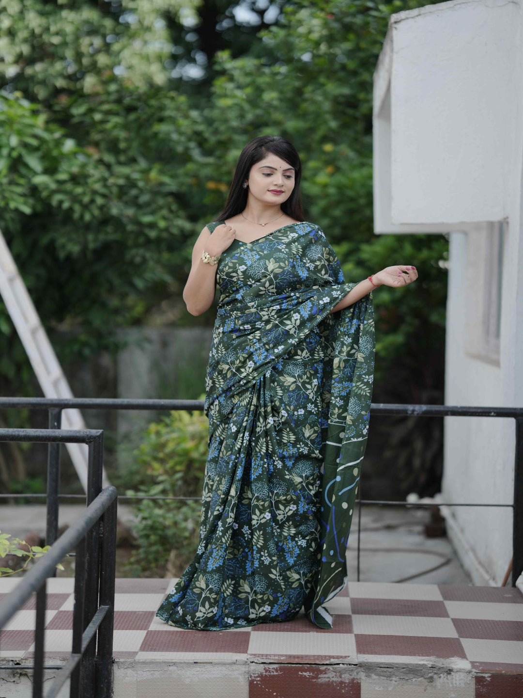 Black Floral Daily Wear Cotton Saree: Focuses on its suitability for everyday comfort and style.