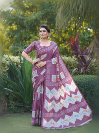 Olive Green Batik Printed Mulmul Cotton Saree