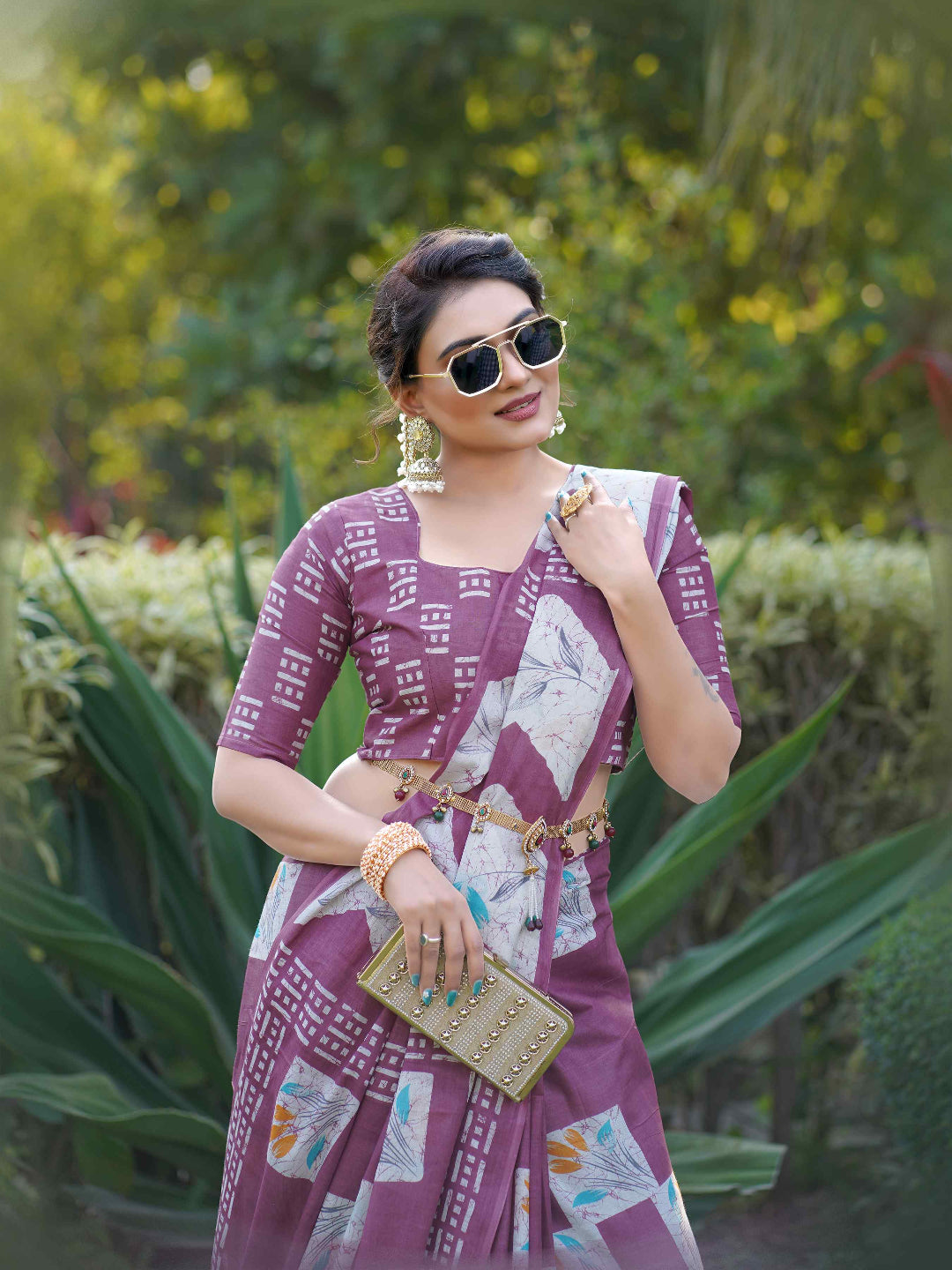 Olive Green Batik Printed Mulmul Cotton Saree