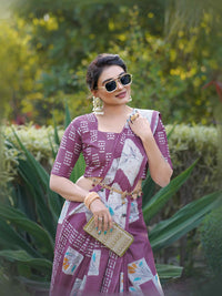 Olive Green Batik Printed Mulmul Cotton Saree