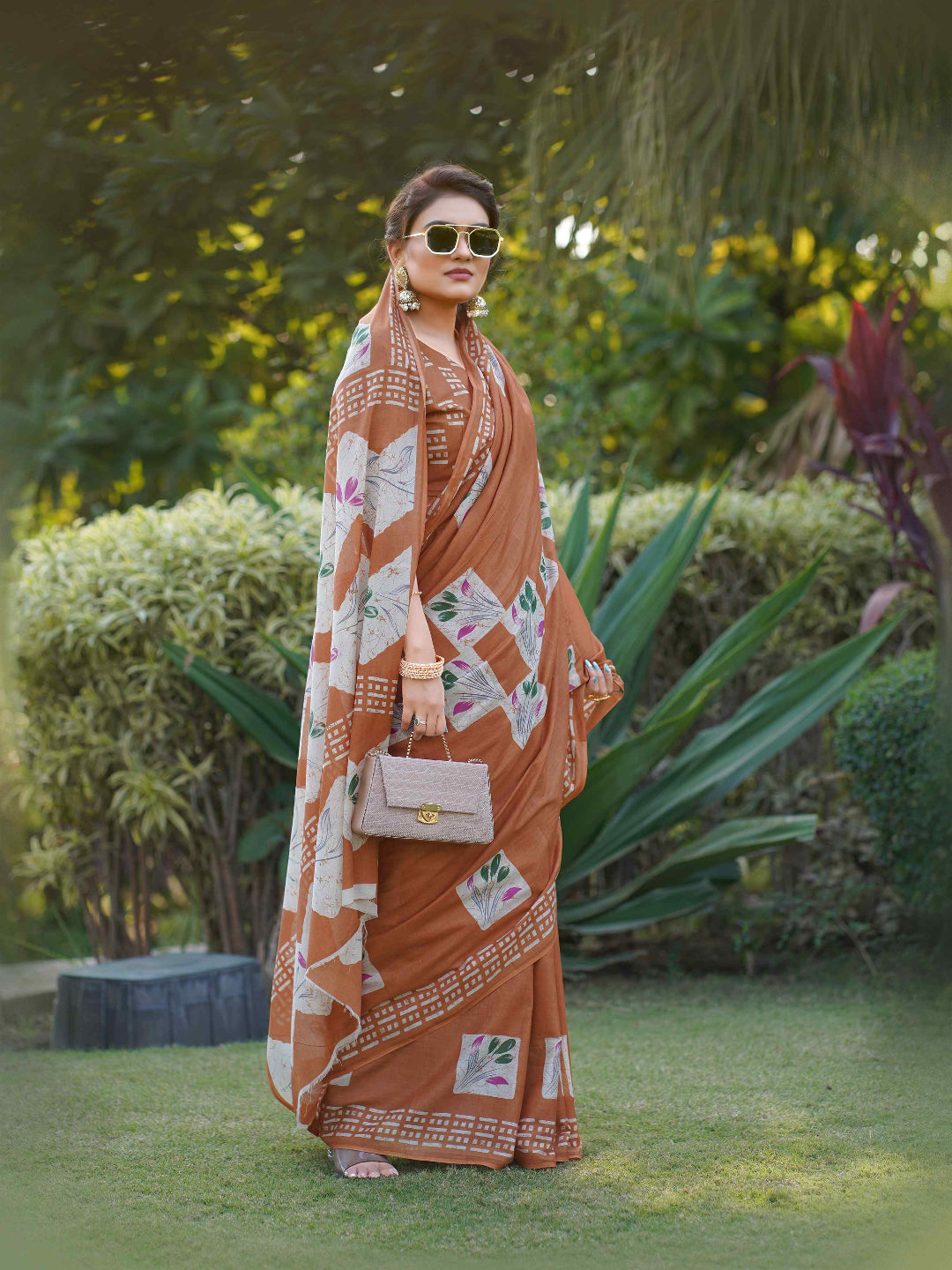 Olive Green Batik Printed Mulmul Cotton Saree