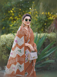Olive Green Batik Printed Mulmul Cotton Saree