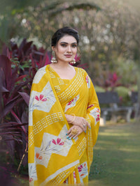Olive Green Batik Printed Mulmul Cotton Saree