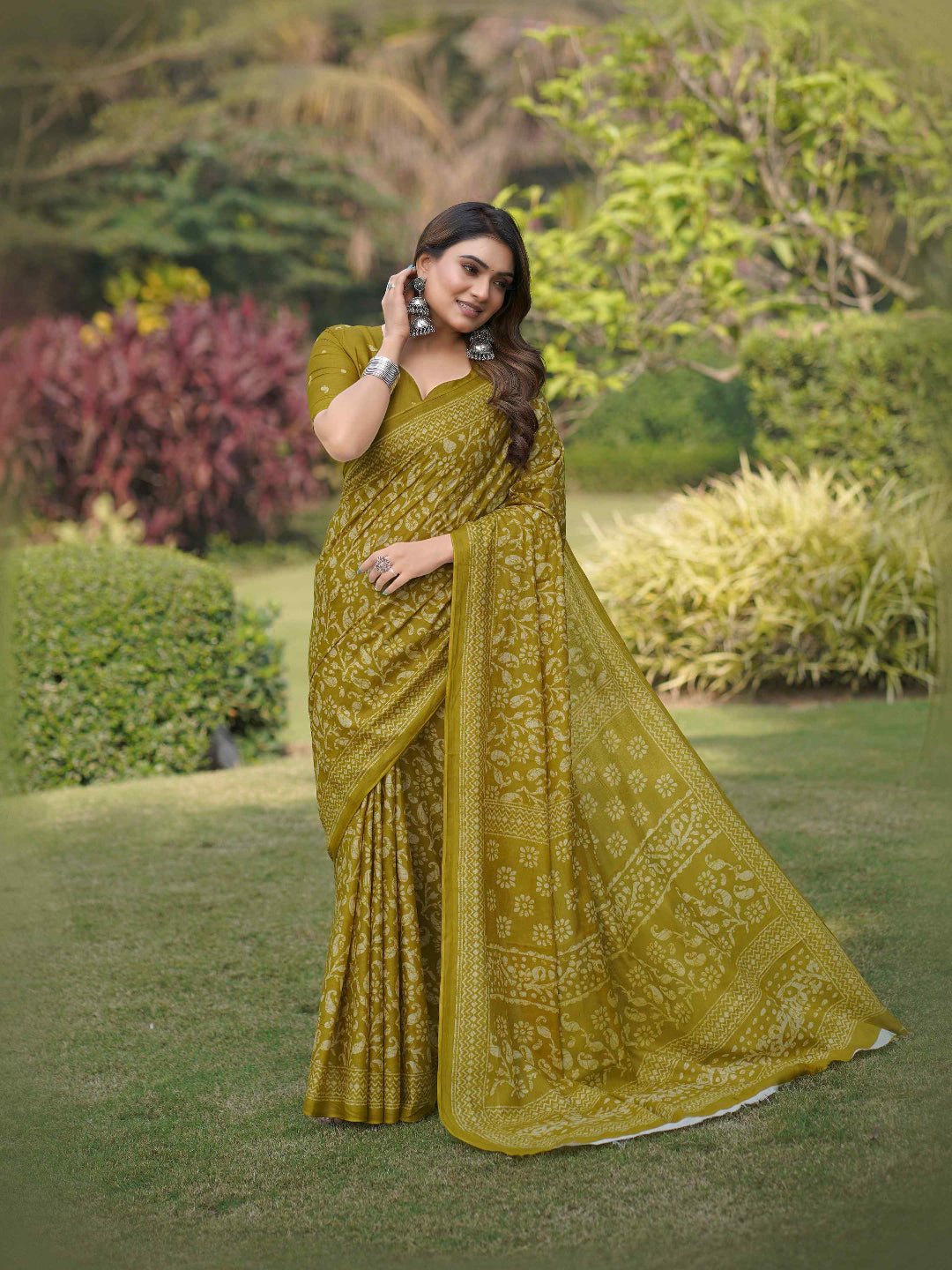 Sea Blue Cotten Saree with Golden Paisley Prints