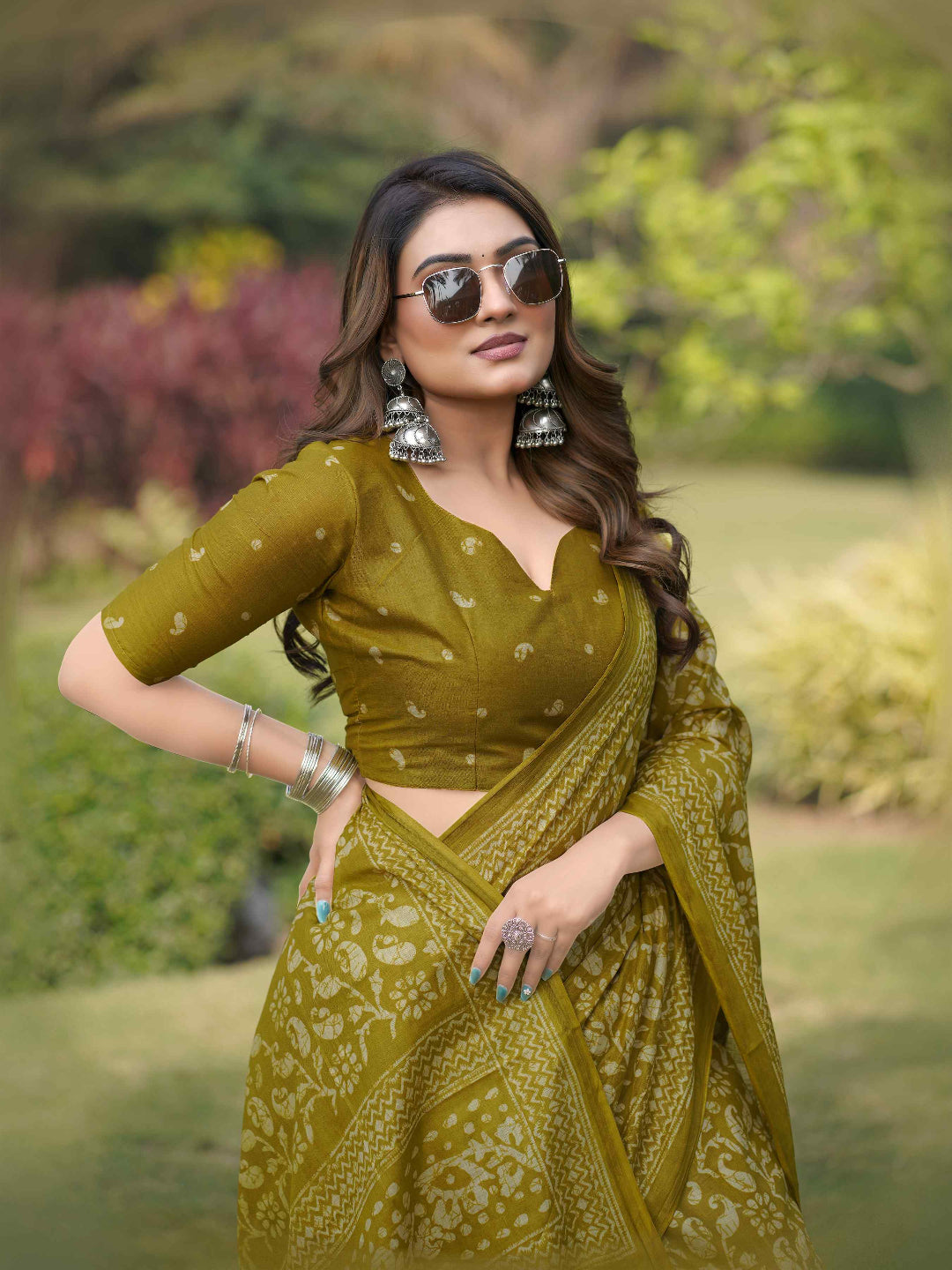 Sea Blue Cotten Saree with Golden Paisley Prints