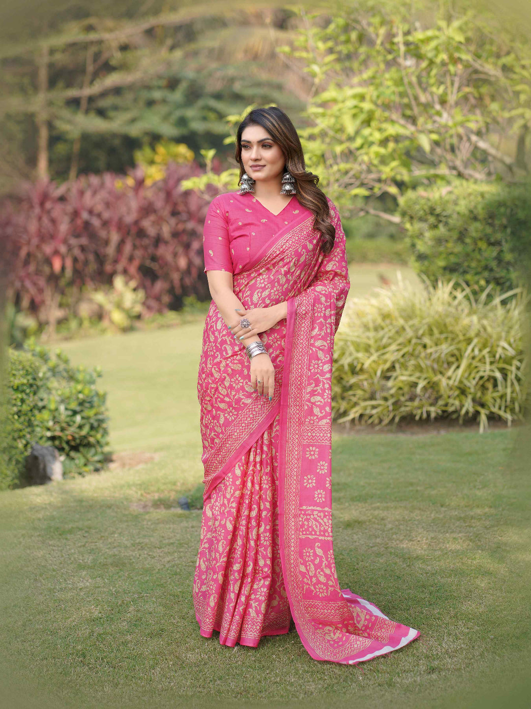 Sea Blue Cotten Saree with Golden Paisley Prints