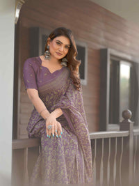 Sea Blue Cotten Saree with Golden Paisley Prints