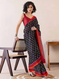 Rama green ikkat print cotton saree with blouse