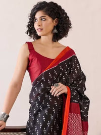 Rama green ikkat print cotton saree with blouse
