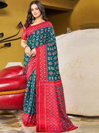 Rama green ikkat print cotton saree with blouse