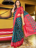 Rama green ikkat print cotton saree with blouse