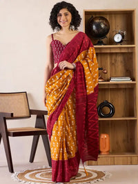 Rama green ikkat print cotton saree with blouse