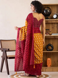 Rama green ikkat print cotton saree with blouse