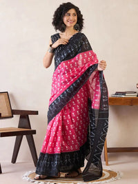 Rama green ikkat print cotton saree with blouse