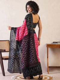 Rama green ikkat print cotton saree with blouse