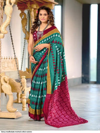 Rama green ikkat print cotton saree with blouse