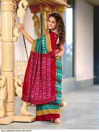Rama green ikkat print cotton saree with blouse